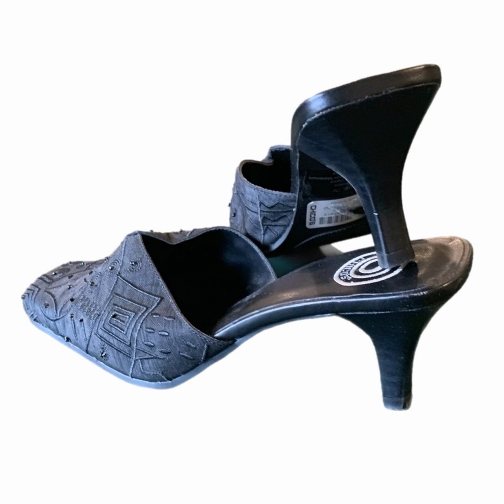 NWT NWOB Chicos Flamenco Black Beaded Square Toe Low Kitten Heel Mules Shoes 7 - Picture 9 of 16